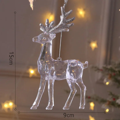 Christmas Snowflake Piece Xmas Tree Pendants Noel Crystal Deer Wreath Hanging Ornaments Merry Christma Decor For Home 2024
