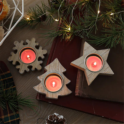 Wooden Xmas Snowflake Candlestick Christmas Tree Shape Candle Holder for Home Decoration 2022 Navidad Kerst Noel New Year Decor