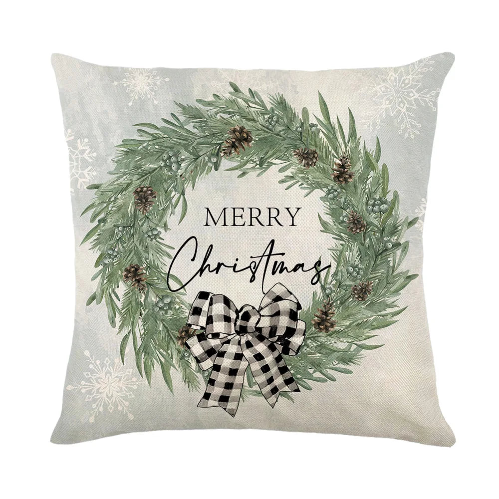 45x45cm Christmas Decoration Pillowcase Xmas Tree Elk Snowman Cottoon Pillow Case Happy New Year Cushion Cover 2024