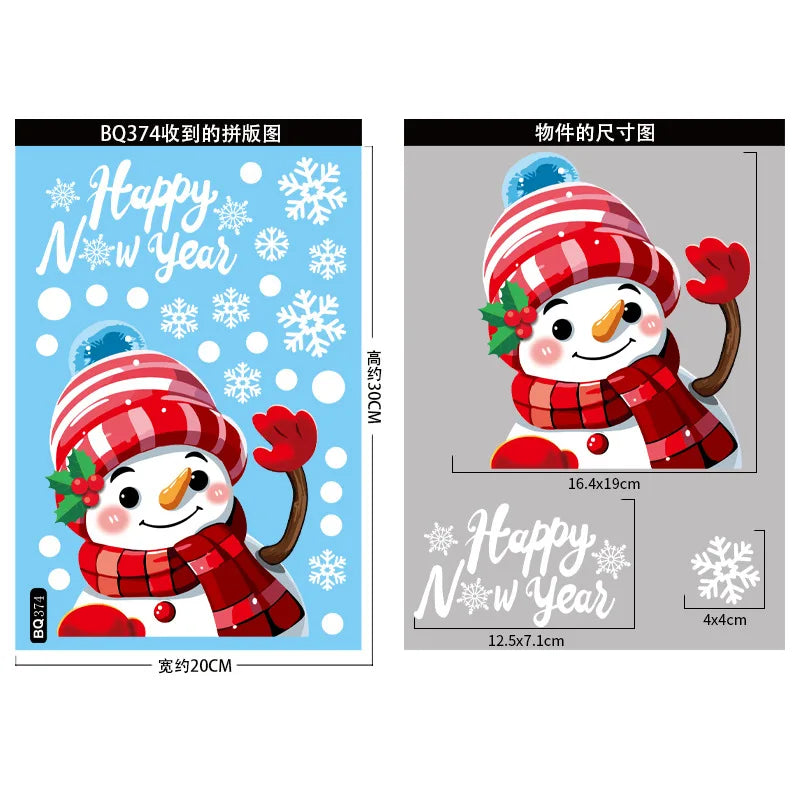 2024 Christmas Decorative Glass Window Stickers Santa Claus Snowman Elk Scene Layout Electrostatic Wall Sticker Happy New Year