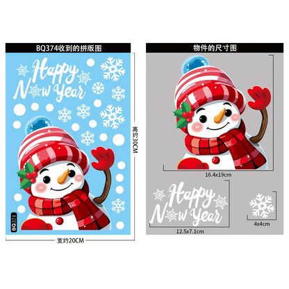 2024 Christmas Decorative Glass Window Stickers Santa Claus Snowman Elk Scene Layout Electrostatic Wall Sticker Happy New Year