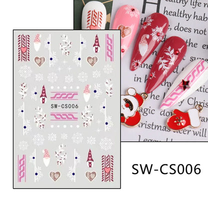 1PCS Christmas White Snowflakes 3D Nail Stickers Nail Art Decoration Cartoon Santa Claus Snowman Stickers Nail Accessories