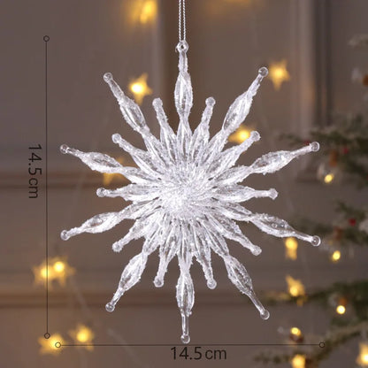 Christmas Snowflake Piece Xmas Tree Pendants Noel Crystal Deer Wreath Hanging Ornaments Merry Christma Decor For Home 2024