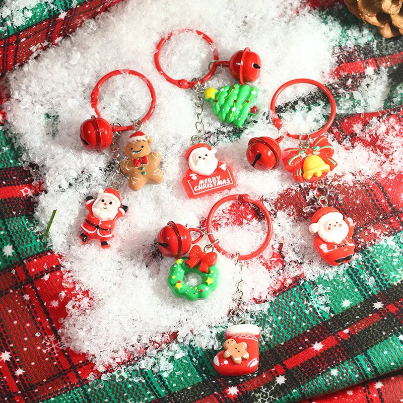 Cute Santa Claus Enamel Keychains with Christmas Tree & Wreath Design Festival Gifts Handbag Pendants Lanyard for Women Men