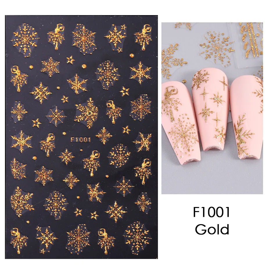 1PCS Christmas White Snowflakes 3D Nail Stickers Nail Art Decoration Cartoon Santa Claus Snowman Stickers Nail Accessories