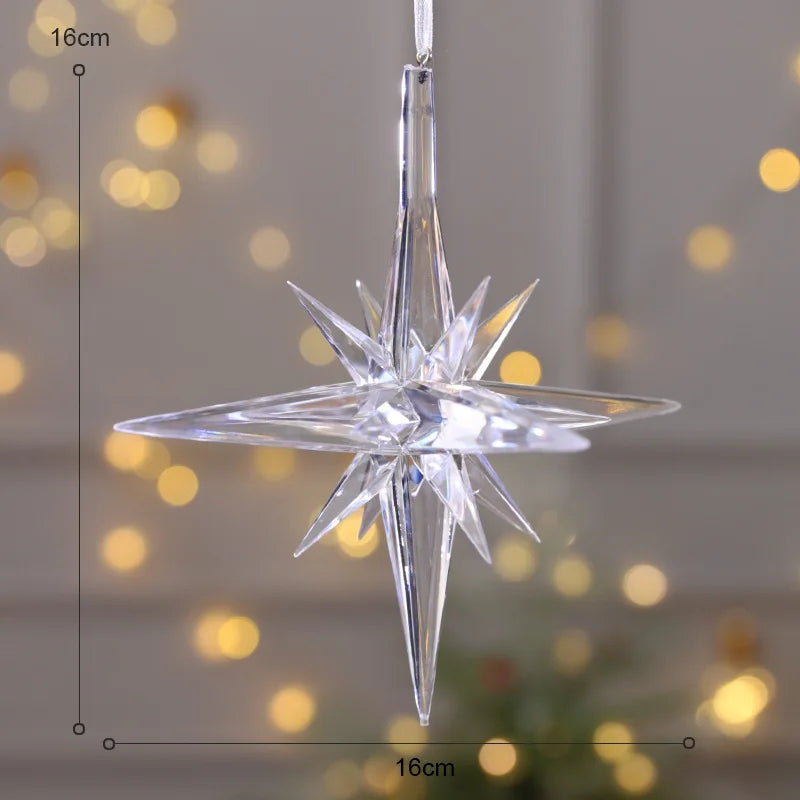 Christmas Snowflake Piece Xmas Tree Pendants Noel Crystal Deer Wreath Hanging Ornaments Merry Christma Decor For Home 2024