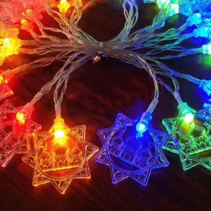 2M 10Lights Eid Mubarak Moon Star Castle Light String Ramadan Kareem Colorful Lights Islamic Muslim Eid Party Decor Lamp String