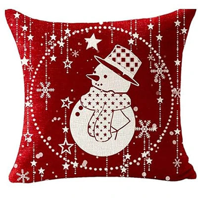 Merry Christmas Snowflake Ball Red Car with Tree Deer Happy Winter Linen Pillowcase Cushion Sofa Living Room