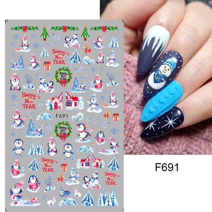 1PCS Christmas White Snowflakes 3D Nail Stickers Nail Art Decoration Cartoon Santa Claus Snowman Stickers Nail Accessories