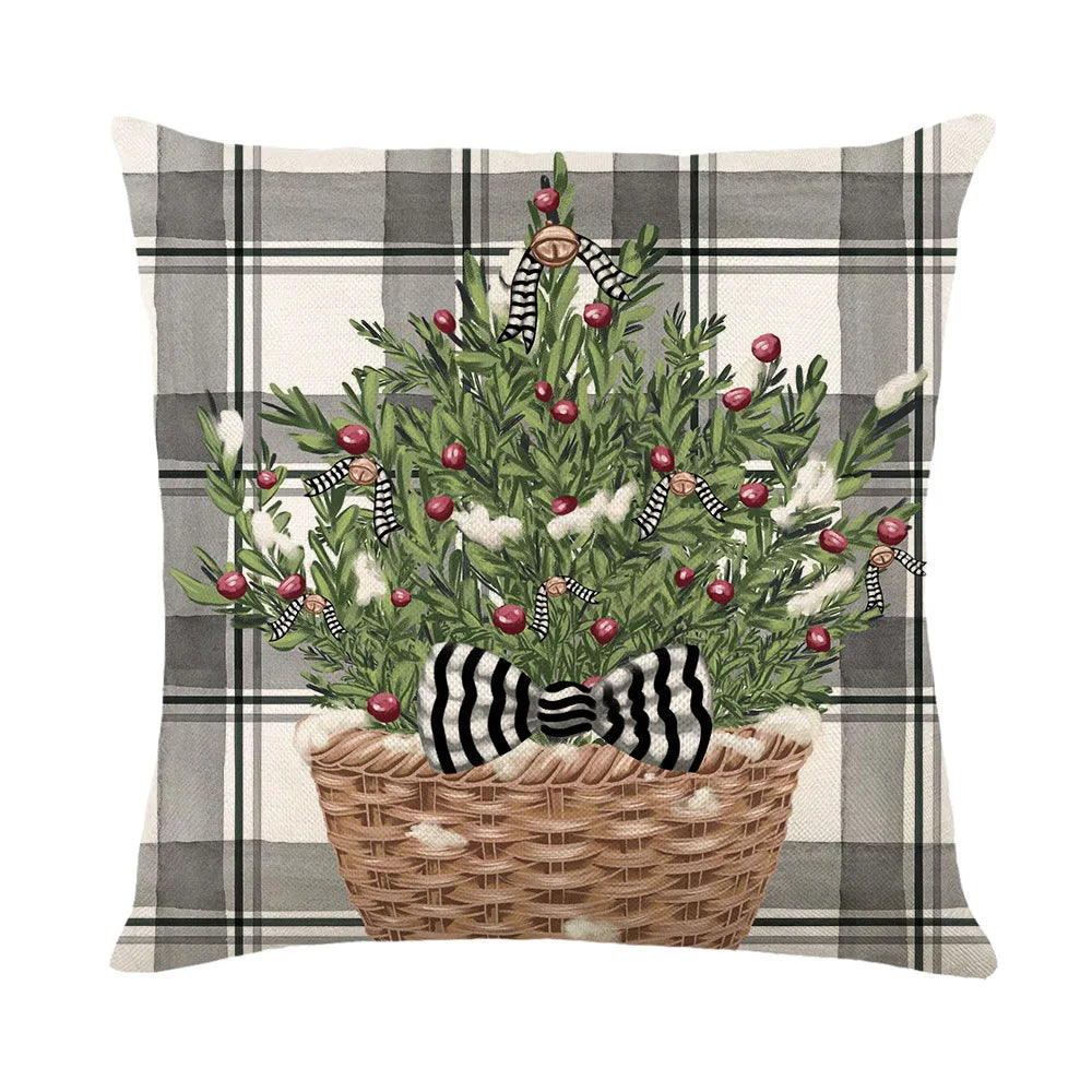 45x45cm Christmas Decoration Pillowcase Xmas Tree Elk Snowman Cottoon Pillow Case Happy New Year Cushion Cover 2024