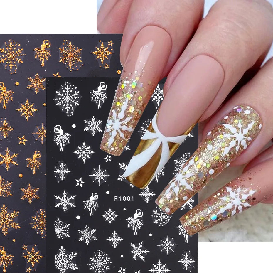 1PCS Christmas White Snowflakes 3D Nail Stickers Nail Art Decoration Cartoon Santa Claus Snowman Stickers Nail Accessories
