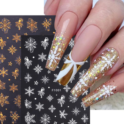 1PCS Christmas White Snowflakes 3D Nail Stickers Nail Art Decoration Cartoon Santa Claus Snowman Stickers Nail Accessories