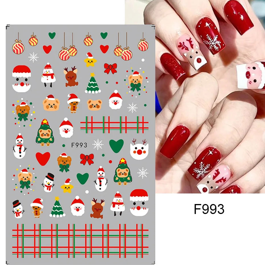1PCS Christmas White Snowflakes 3D Nail Stickers Nail Art Decoration Cartoon Santa Claus Snowman Stickers Nail Accessories