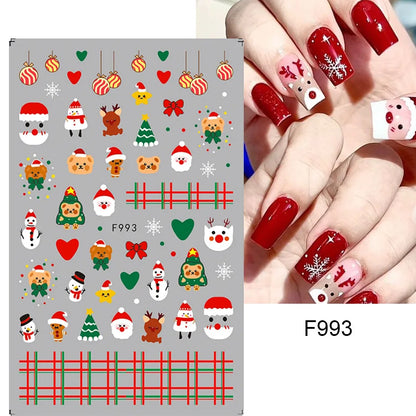 1PCS Christmas White Snowflakes 3D Nail Stickers Nail Art Decoration Cartoon Santa Claus Snowman Stickers Nail Accessories