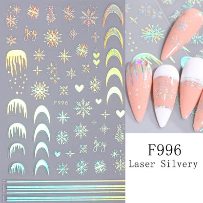 1PCS Christmas White Snowflakes 3D Nail Stickers Nail Art Decoration Cartoon Santa Claus Snowman Stickers Nail Accessories