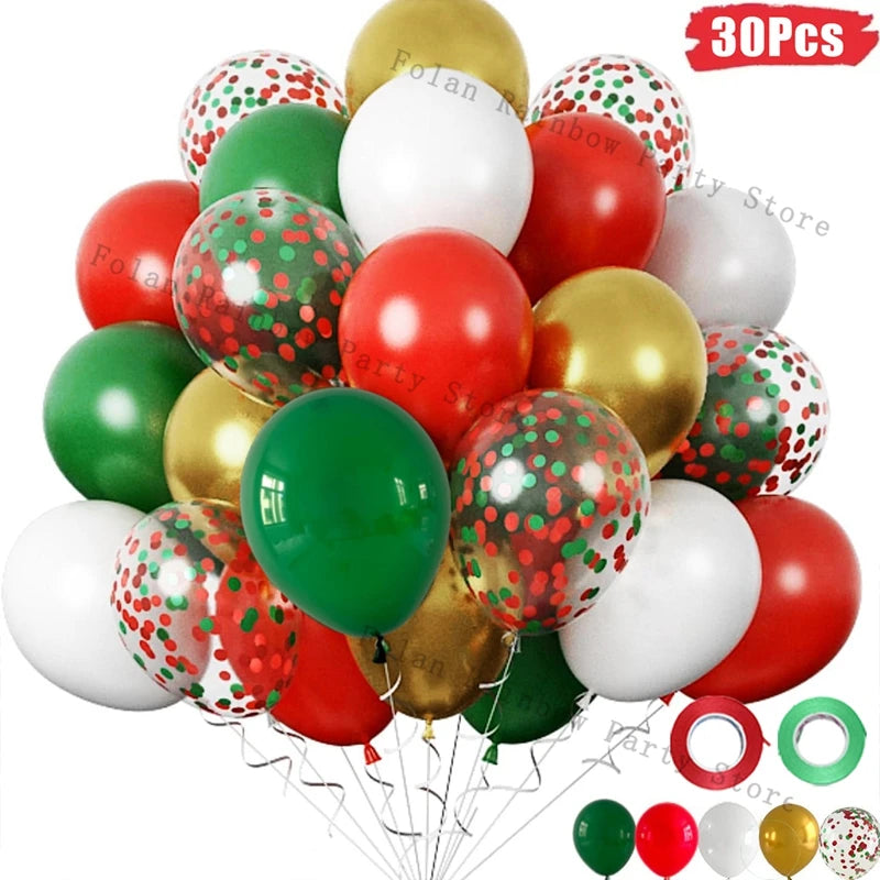 30PCS Red Green Balloon 10/12inch Christmas Balloon Set Gold White Latex Ballon for Christmas Decoration Birthday Party Supplies