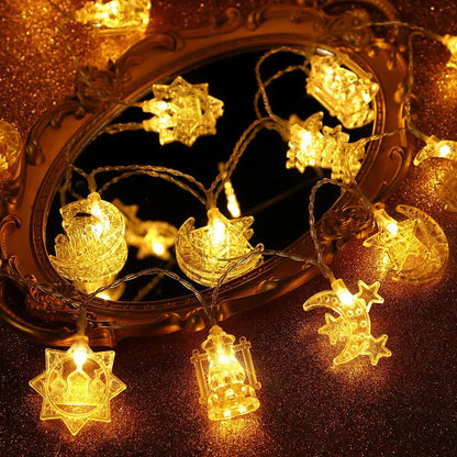 2M 10Lights Eid Mubarak Moon Star Castle Light String Ramadan Kareem Colorful Lights Islamic Muslim Eid Party Decor Lamp String