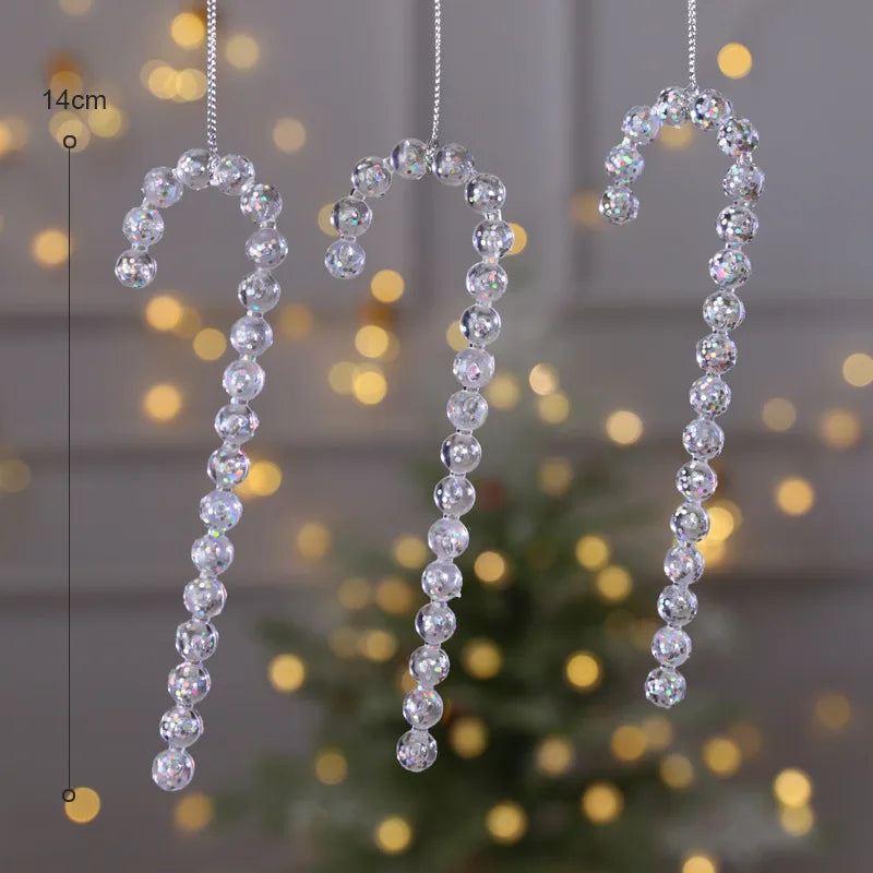 Christmas Snowflake Piece Xmas Tree Pendants Noel Crystal Deer Wreath Hanging Ornaments Merry Christma Decor For Home 2024
