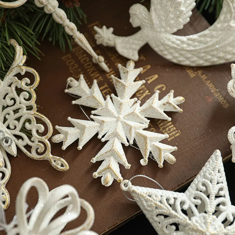 2025 Christmas Tree Pendants Snowflake White Angel Wing Hanging Ornament New Year Navidad Party Window Wall Home Room Decor