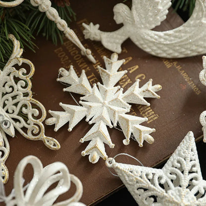 2025 Christmas Tree Pendants Snowflake White Angel Wing Hanging Ornament New Year Navidad Party Window Wall Home Room Decor