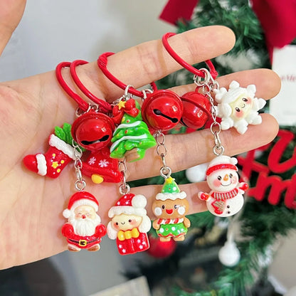 Cute Santa Claus Enamel Keychains with Christmas Tree & Wreath Design Festival Gifts Handbag Pendants Lanyard for Women Men