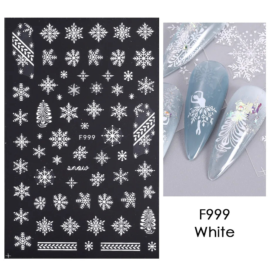 1PCS Christmas White Snowflakes 3D Nail Stickers Nail Art Decoration Cartoon Santa Claus Snowman Stickers Nail Accessories