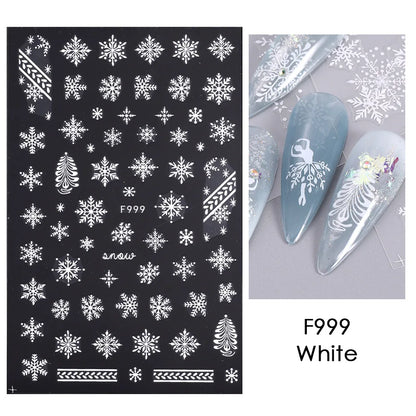 1PCS Christmas White Snowflakes 3D Nail Stickers Nail Art Decoration Cartoon Santa Claus Snowman Stickers Nail Accessories