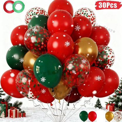 30PCS Red Green Balloon 10/12inch Christmas Balloon Set Gold White Latex Ballon for Christmas Decoration Birthday Party Supplies