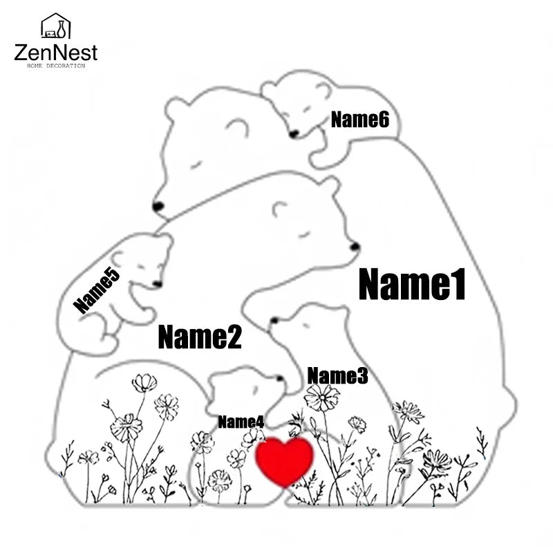 Artistic Wooden Puzzles, Little Bear Family Personalized Name Puzzles, Thanksgiving Christmas Gifts, Home Tabletop Decorations