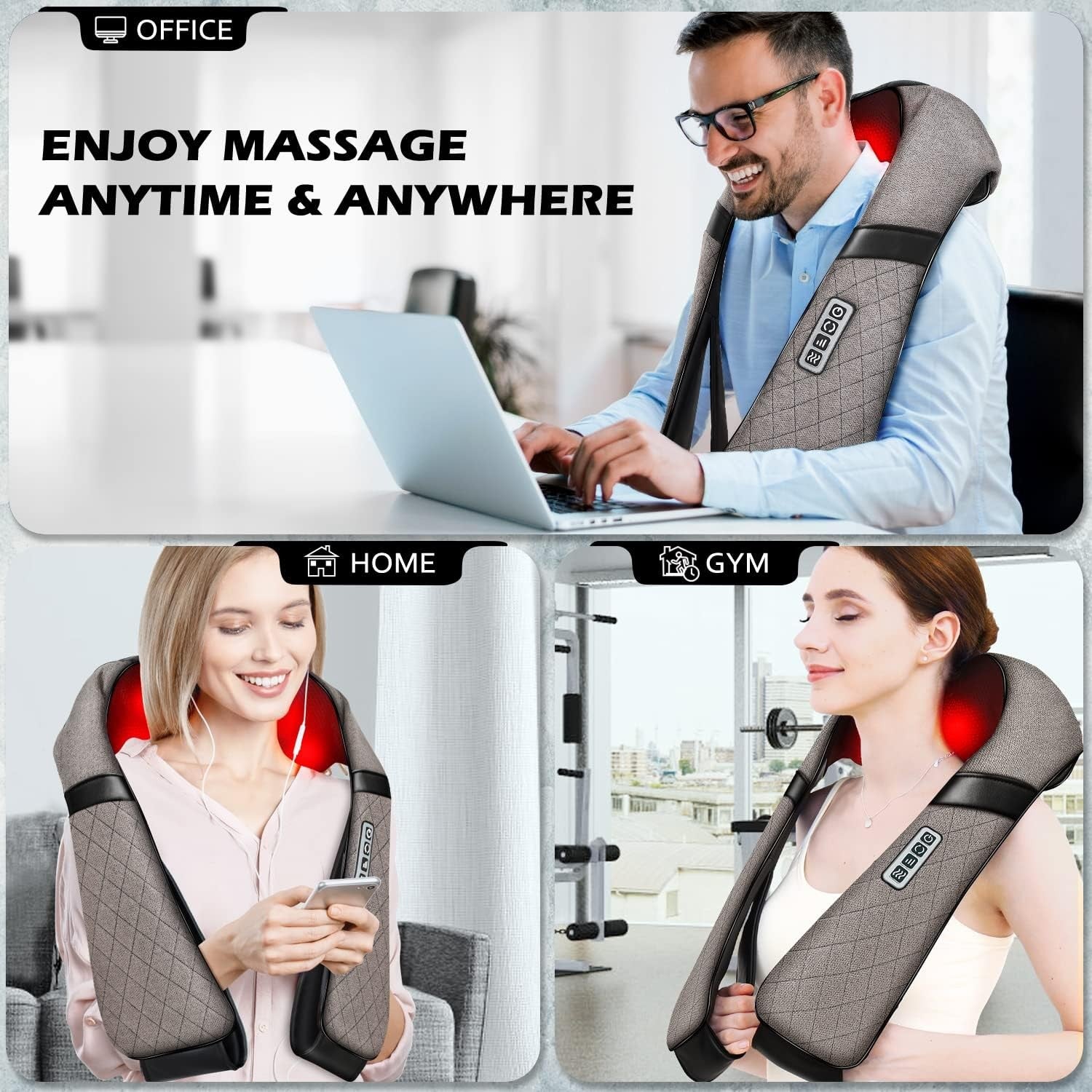 Electric Neck Back Massager Pillow 3D Kneading with Heat for Shoulder,Lower Back