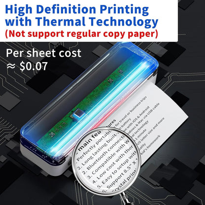 School Supplies Wireless Portable Printer for Travel, Bluetooth Thermal Printer, Compact Inkless Printer Compatible with Android, Ios and Laptop for Office Home, Support 8.5'' X 11'' US Letter
