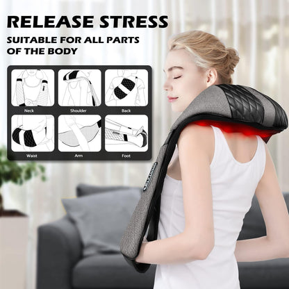 Electric Neck Back Massager Pillow 3D Kneading with Heat for Shoulder,Lower Back