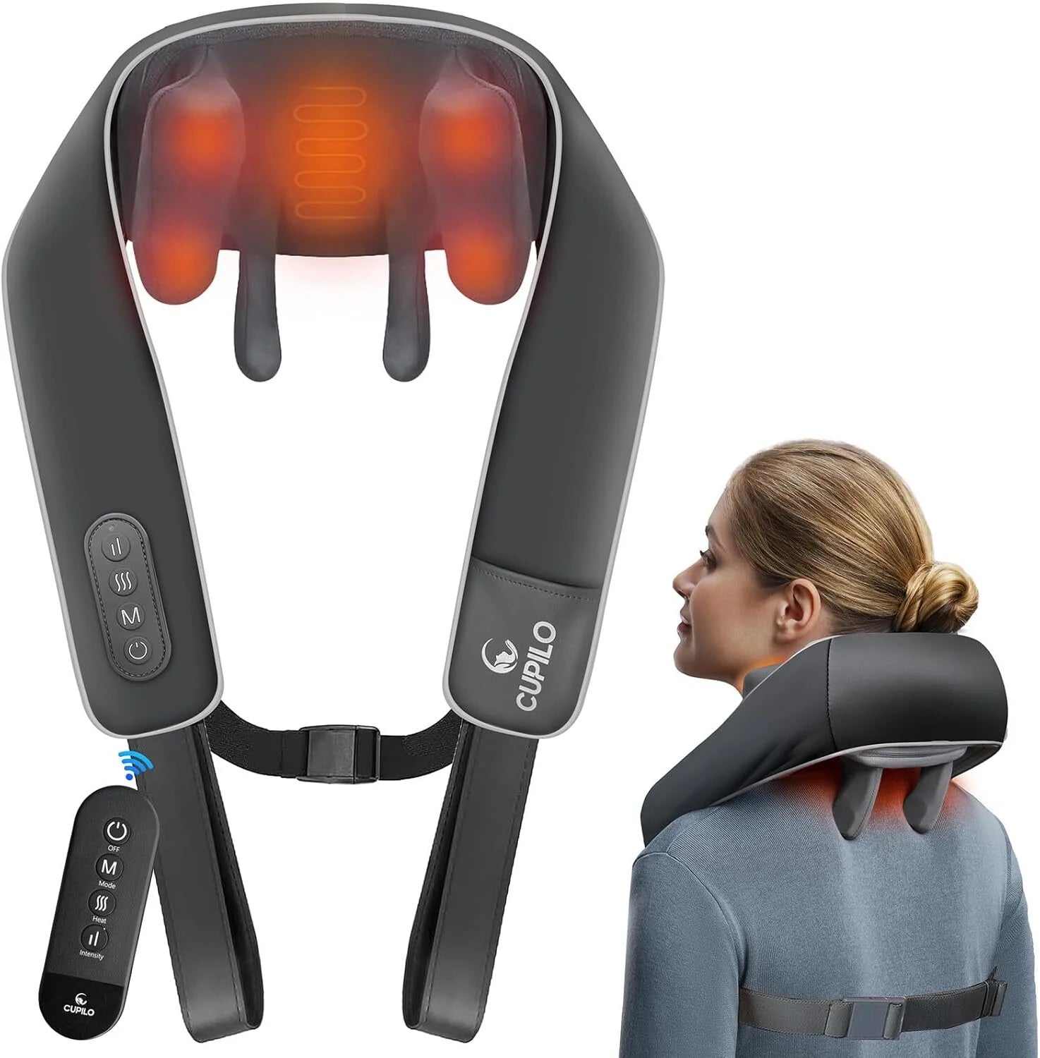 Shiatsu Neck and Back Massager with Heat & Remote Control, 6D Cordless Electric Deep Tissue Kneading Massage Pillow for Shoulder Leg Body Muscle Pain Relief, Gift for Men Women Home Office Use