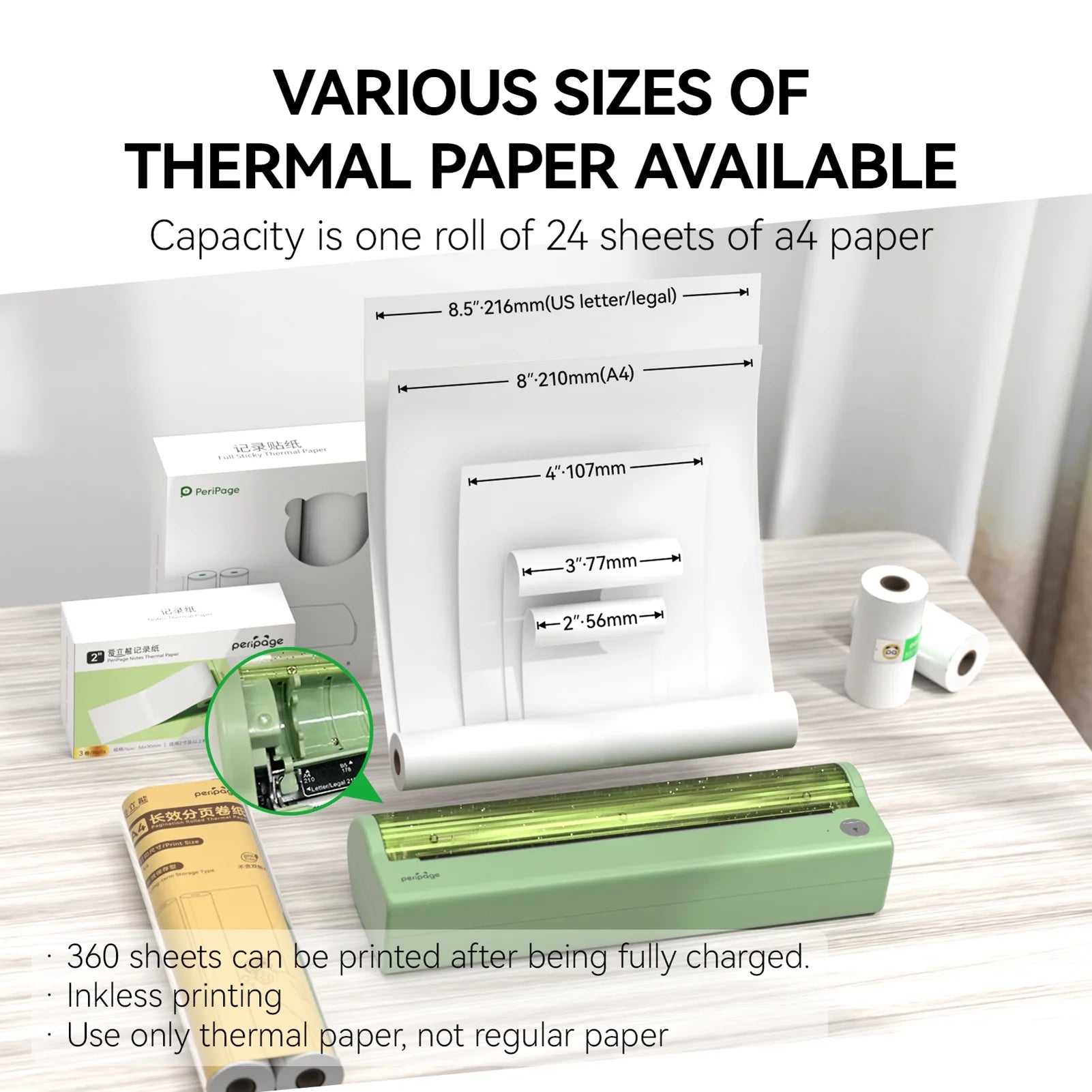 Portable Printer Wireless for Travel, Thermal Printer Support 8.5" X 11" US Letter, Compatible with Android, Ios and Laptop, Inkless Printer for Home Office