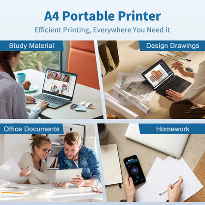 Wireless Printer, A4 Thermal Printer, Monochrome for Travel, Mobile Office School Home, Bluetooth Printer Compatible with Ios and Android, for Phone and Laptop
