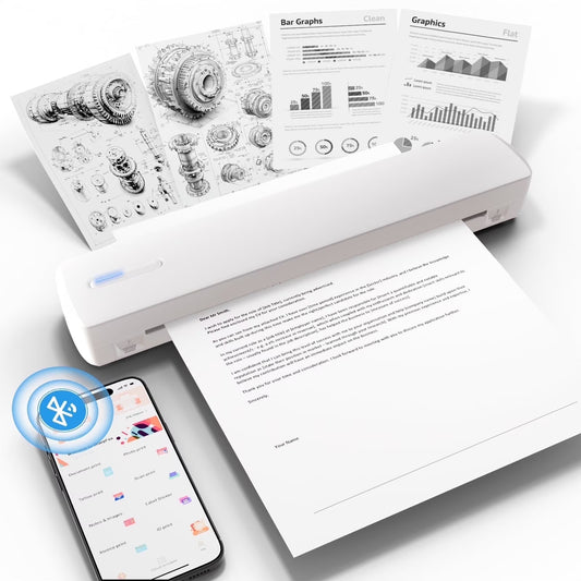 Wireless Printer, A4 Thermal Printer, Monochrome for Travel, Mobile Office School Home, Bluetooth Printer Compatible with Ios and Android, for Phone and Laptop