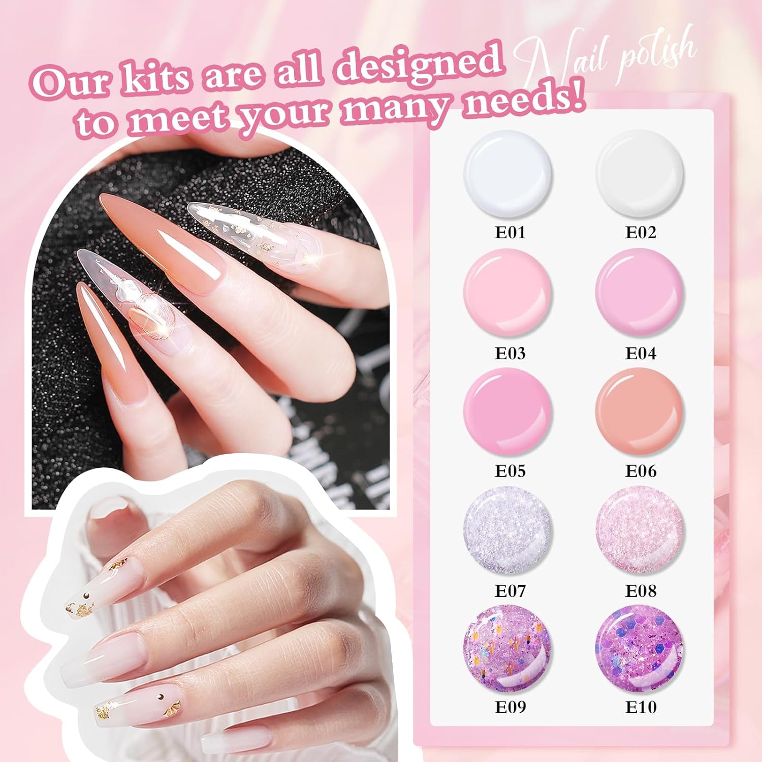 Poly Nail Extension Gel Kit - 10 Colors, Professional Acrylic Nail Art Kit for Beginners with UV Light and Tools