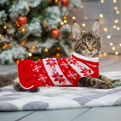 2 Pack Dog Christmas Dress Warm Dog Xmas Sweater Pet Christmas Clothes Stripes Dog Knit Sweater Dress Dog Winter Warm Pullover with Snowflakes and Christmas Flowers (M)